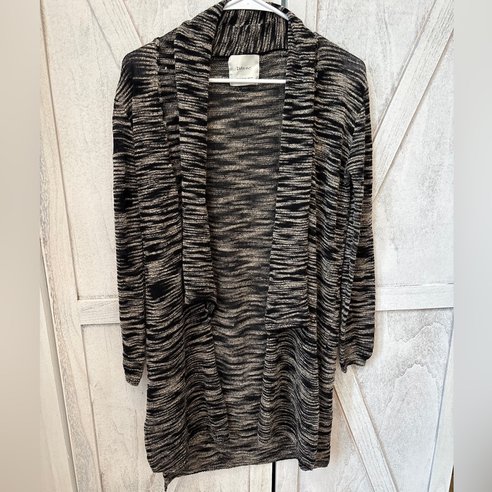 ZARA Waterfall Cardigan Sweater Women’s Size Medium Knit Open Front - Picture 2 of 7